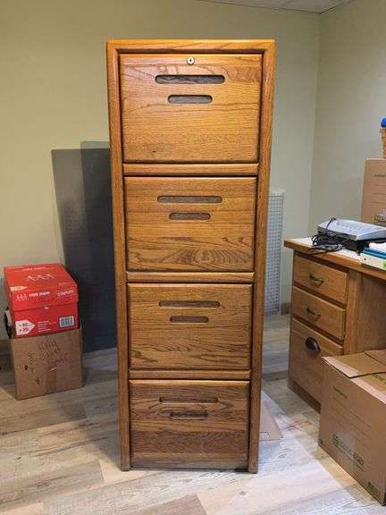 Oak Four Drawer Vertical File Cabinet