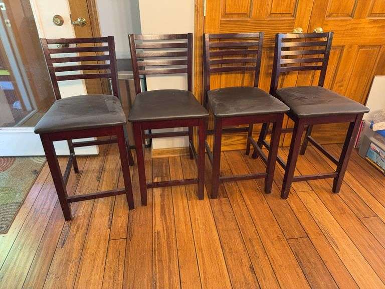 Set of Four Upholstered Counter Height Bar Stools