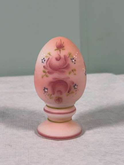 Fenton Satin Rosalene Hand Painted Egg