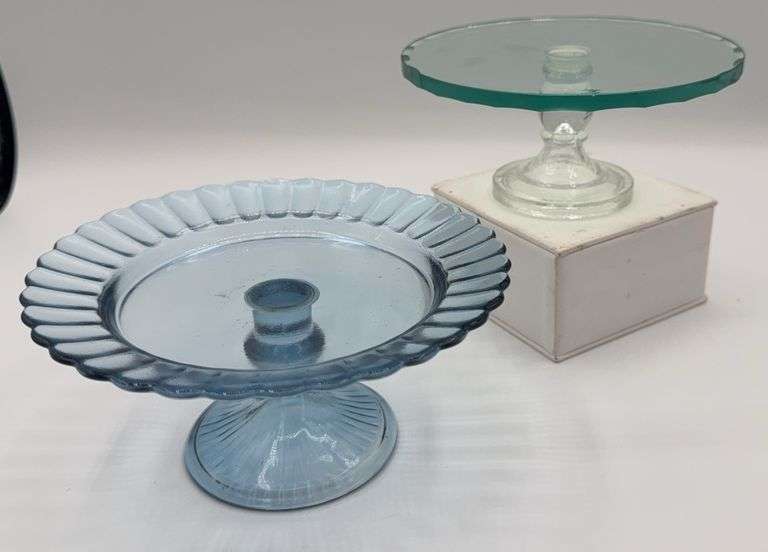 Two Small Glass Pedestal Cake Plates