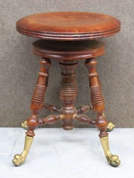 Wooden Piano Stool with Brass Claw Feet