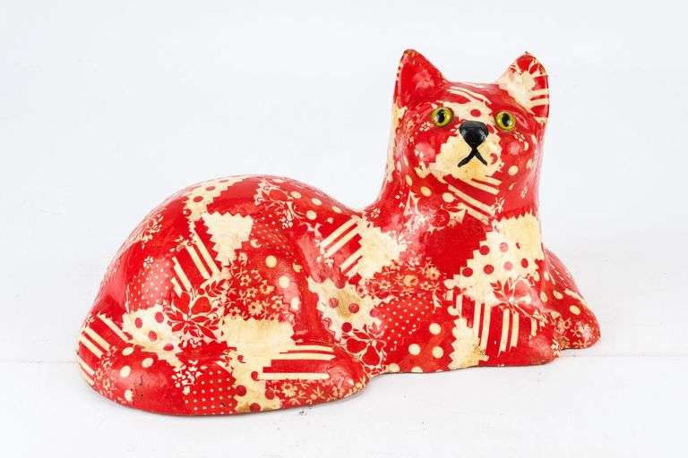 Vintage Red Patchwork Cat Doorstop