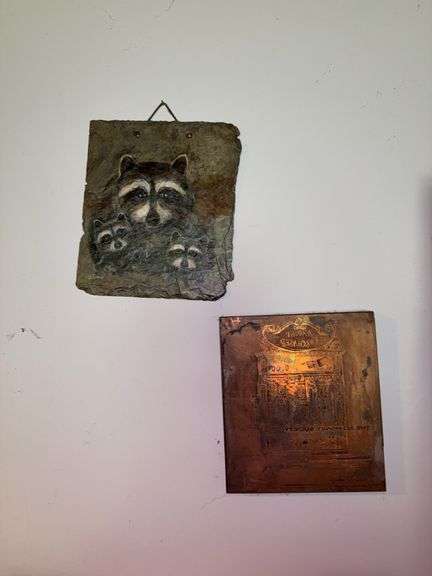 Raccoon painting, and money society stamp