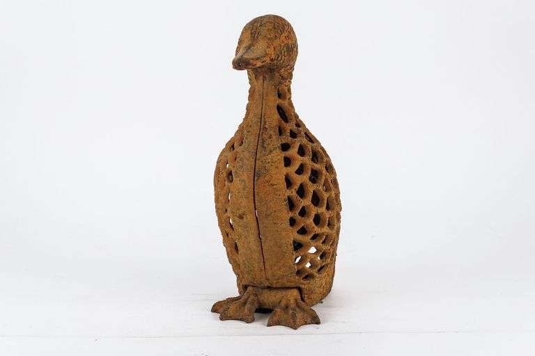 Vintage Cast Iron Openwork Duck Lantern Sculpture