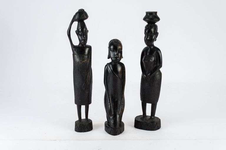 A Lovely Grouping of Three Vintage African Hand-Carved Female Figurines!
