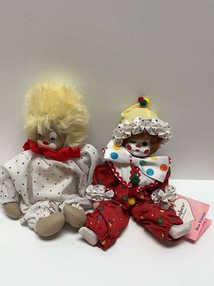 Clown Dolls Including 1994 Effanbee Clowns Series Mickey MV237 with Original Tag and Cloth Clown