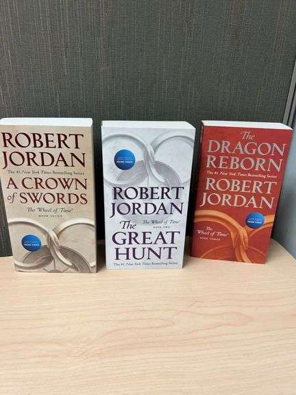 Three Robert Jordan Wheel of Time Paperbacks: A Crown of Swords, The Great Hunt, The Dragon Reborn
