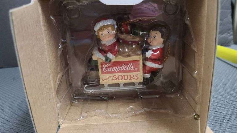 1996 Campbell's Soup Christmas Ornament Sledding Kids Ceramic Figurine Holiday Decor TN China Made C