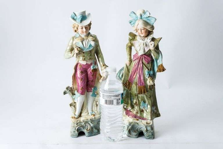 Pair of Hand-Painted Porcelain "Marquis and Marquise" Figurines