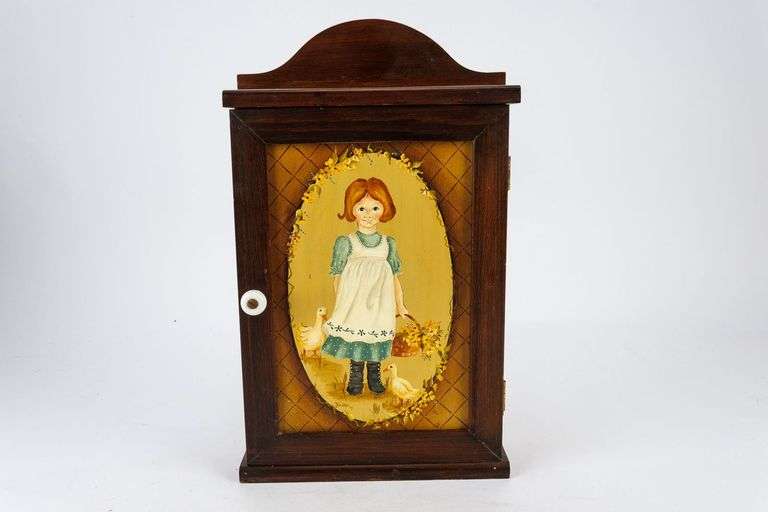 Vintage Hand Painted Folk Art Wooden Storage Cabinet
