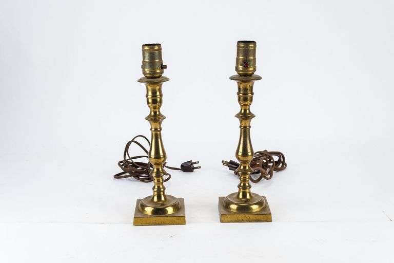Pair of Vintage Brass Candlestick Table Lamps