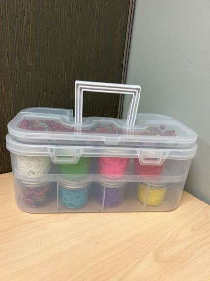 Compartment Storage Box With Assorted Rainbow Loom Bands, Letter Beads, And Mini Jars, 13" x 6"