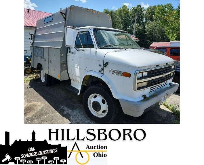 HILLSBORO: Flatbed Trailer, 1995 Chevy Van 30HD, & Steel Truck Bed