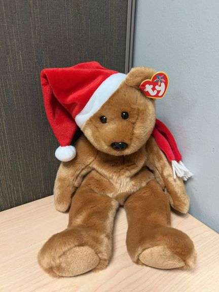 1997 Holiday Teddy Beanie Buddies Collection Ty Beanie Baby With Santa Hat, Original Tags, 2001 Rele
