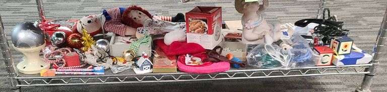Holiday Ornaments, Raggedy Ann Doll, Porcelain Cherub, Books, and Assorted Ephemera Items