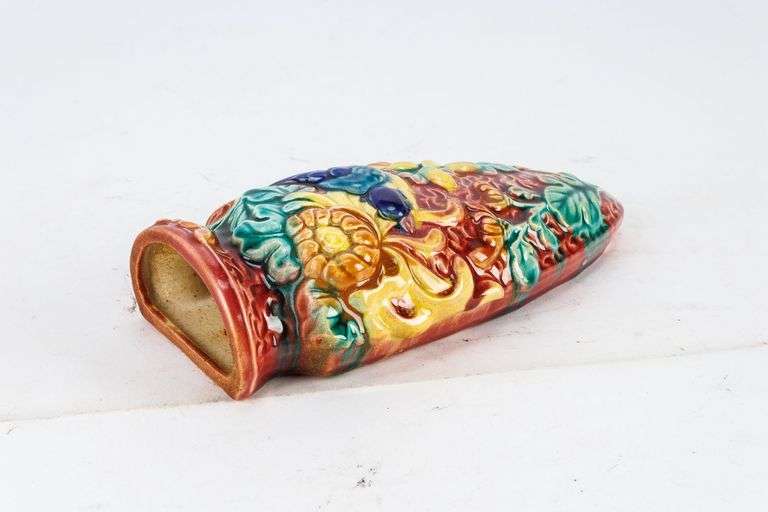 Vintage Majolica Style Japanese Ceramic Wall Pocket Vase