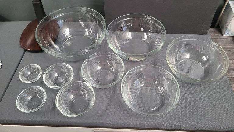 Duralex Lys Set of 10 Stackable Clear Glass Mixing Bowls Made in France, Including Saladier 26cm Bow