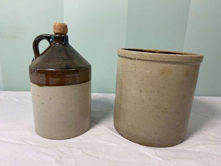 Stoneware Crock & Whiskey Jug