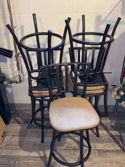Set of 4 Black Metal Swivel Bar Stools
