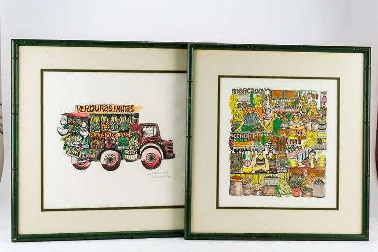 Pair of Framed Hand-Colored Prints