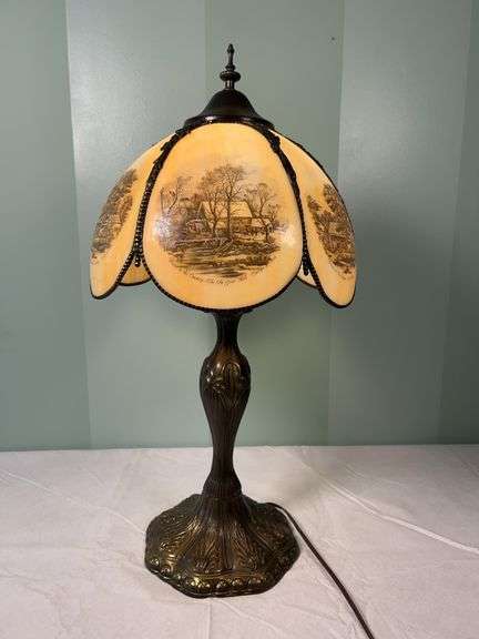 Currier & Ives Brass Table Lamp