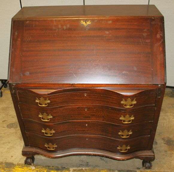 Mahogany Serpentine Front Secretary Desk