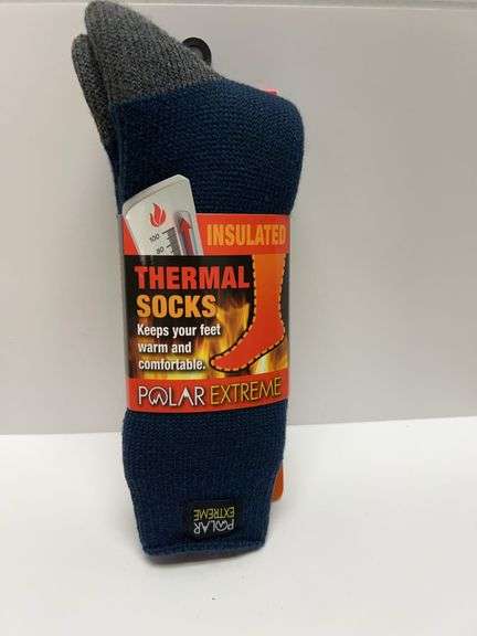 Polar Extreme Insulated Thermal Socks for Men Size 6-12, 95% Acrylic, Blue and Gray China, New