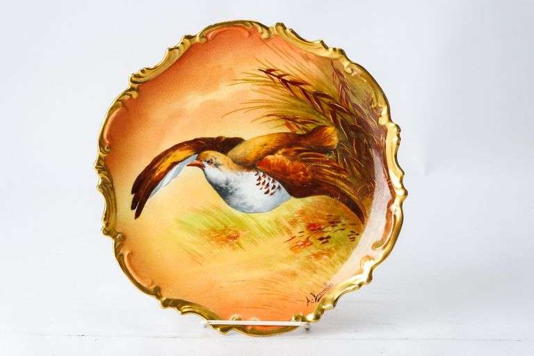 Antique Limoges Porcelain Cabinet Plate with Game Bird Motif