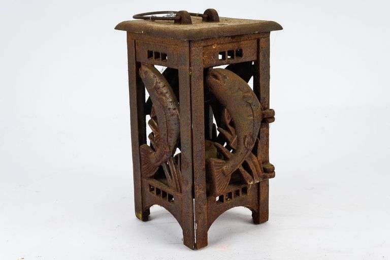Rustic Cast Iron Fish Motif Lantern
