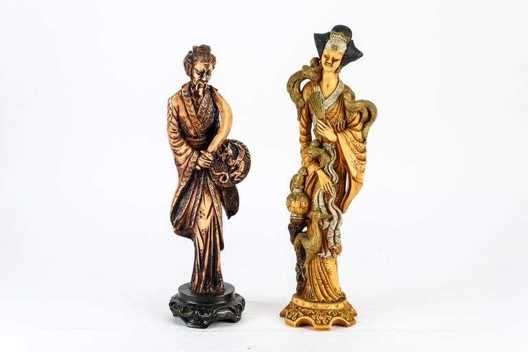 A Pair of Vintage Asian Statues. A Geisha Statue and A Sword Man!