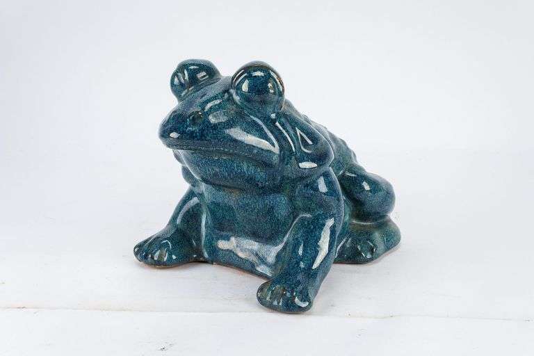 Vintage Glazed Ceramic Frog Garden Statue