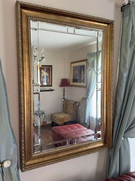 Large Beveled Wall Mirror in Ornate Gold-Tone Frame