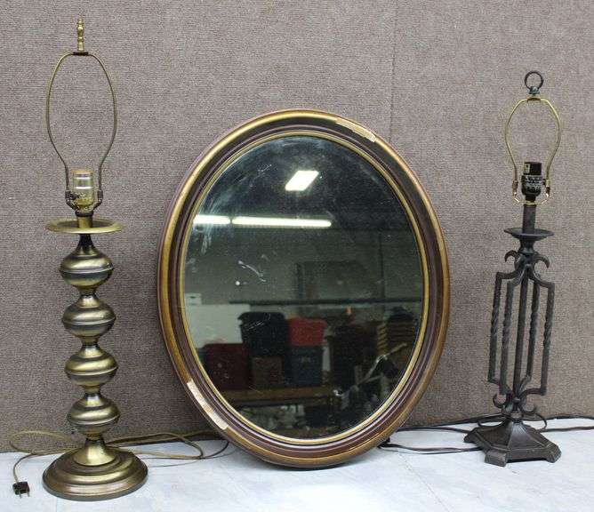 Oval Mirror and Two Table Lamps