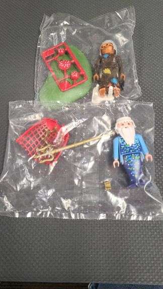 Playmobil 1984-1988 Brown Patchwork Figure, Green Base, and Mermaid Set With Accessories, Bagged Par