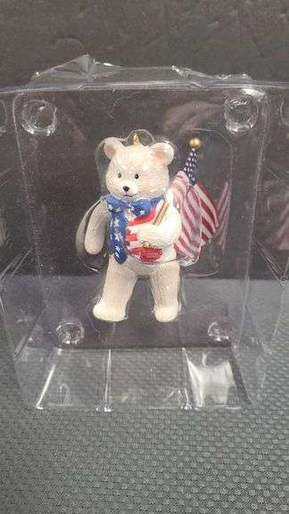 Patriotic Bear Ornament with American Flag and Blue Star Bow by AGC, Inc. in Display Packaging, See 