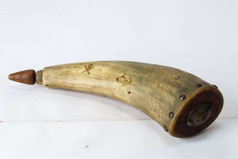 Vintage Folk Art Carved Powder Horn