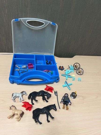 Playmobil Knight and Horse Figure Set with Accessories in Organizing Carry Case, Mixed Parts Include