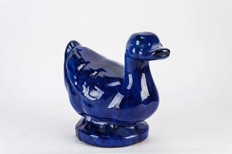 Vintage Cobalt Blue Drip Glaze Ceramic Duck
