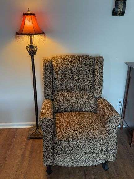 Leopard Print Wingback Recliner & Decorative Floor Lamp