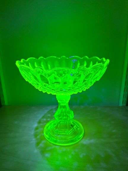 Uranium Glass Pedestal Compote Bowl