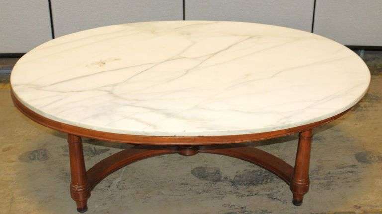 Oval Marble Top Coffee Table with Wood Base