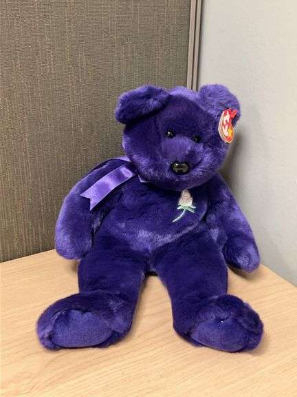 Ty Beanie Buddy Princess Diana Memorial Bear with Tag, 1998 Plush Purple Bear Charity Edition