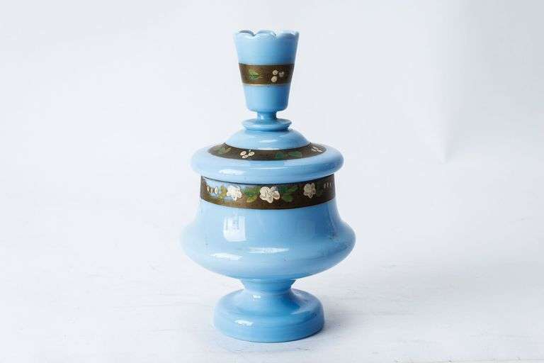 Antique Victorian Blue Opaline Glass Vanity Jar