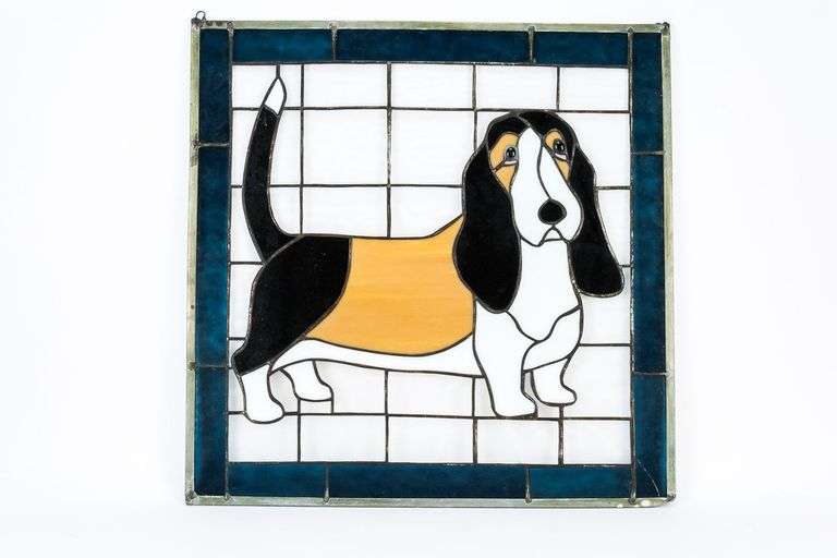 Stained Glass Panel with Bassett Hound Motif