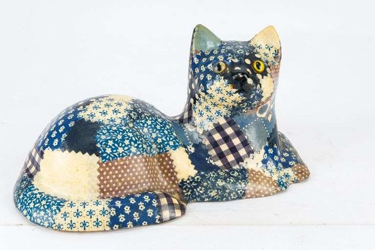 Vintage Blue Patchwork Cat Doorstop