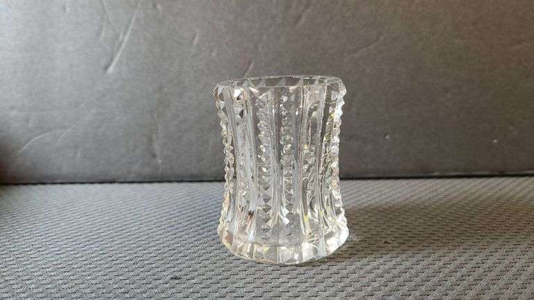 Pressed Glass Toothpick Holder with Faceted Design and Flared Rim, Clear Decorative Tableware Piece,