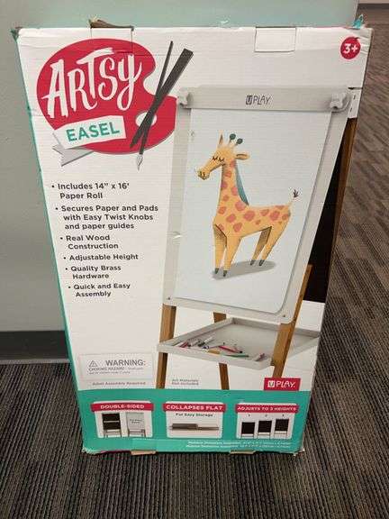 Artsy Easel by U Play Double-Sided Adjustable Kids Art Station with 14" x 16" Paper Roll, New in Box