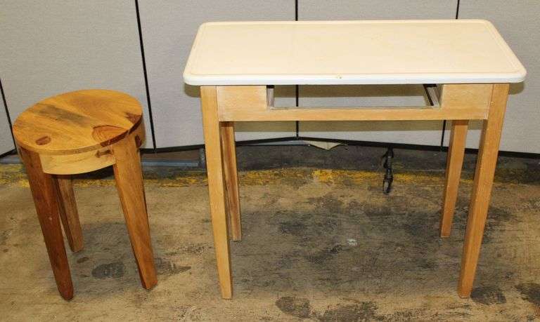 Enamel Top Table and Stool