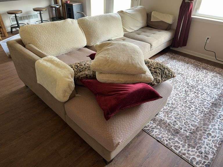 Large Beige Sectional Sofa with Chaise