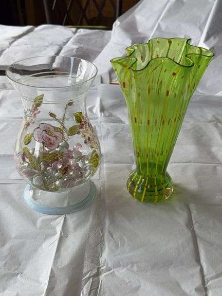 Decorative Art Glass Vase Pair